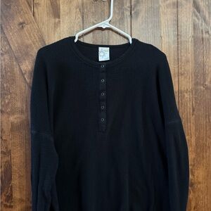 Aerie Black Waffle Knit Top- Henley